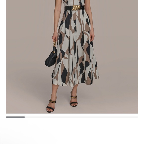 Donna Karan Black and White Pleated A-Line Sundress - Picture 1 of 14